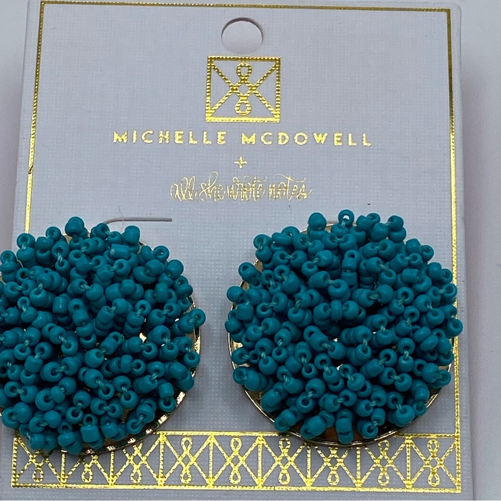 Michelle McDowell Beaded Button Earrings “All She Wrote Notes”.